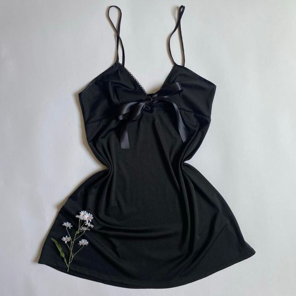 Vintage solid black slip dress
